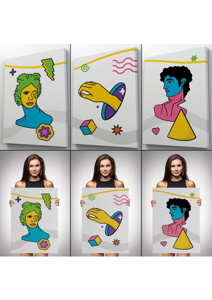 Pop Art Renkli Dekoratif Duvar Tablosu Üçlü SET-ES-117 modelleri