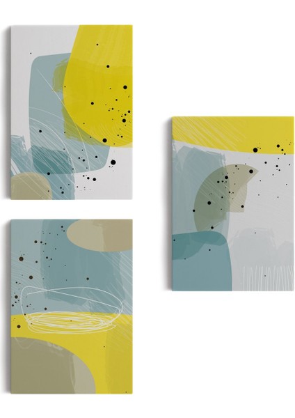 Soyut Renkli Sürreal Şekiller Dekoratif Duvar Tablosu Üçlü SET-EJ-109