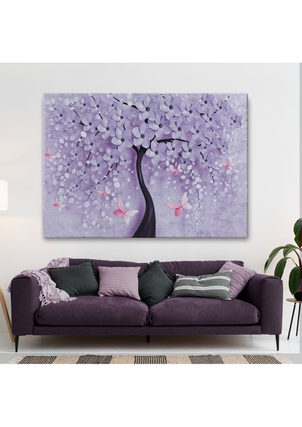 Mavi Inci Çiçekler ve Kelebekler Dekoratif Kanvas Duvar TABLOSU-3738 fiyatları