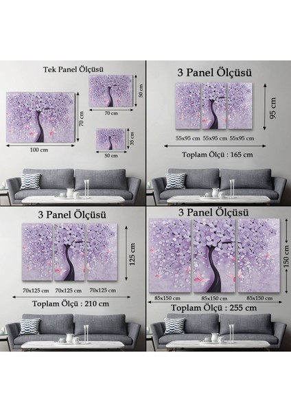 Mavi Inci Çiçekler ve Kelebekler Dekoratif Kanvas Duvar TABLOSU-3738