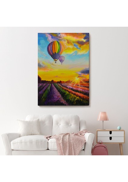 Lavanta Bahçesi Üzerinde Uçan Hava Balonu Yağlıboya Görünüm Kanvas Duvar TABLOSU-5940 fiyatları