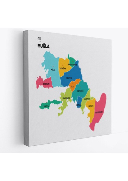 Muğla Ili ve Ilçeler Haritası Dekoratif Kanvas Tablo 1421