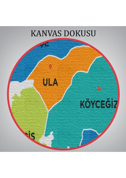 Muğla Ili ve Ilçeler Haritası Dekoratif Kanvas Tablo 1421