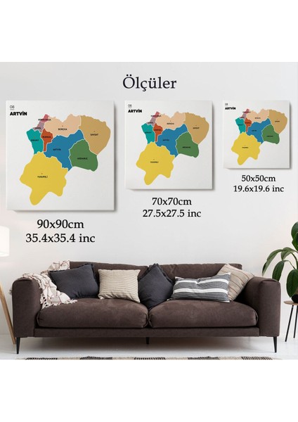 Artvin Ili ve Ilçeler Haritası Dekoratif Kanvas Tablo 1274 indirimleri