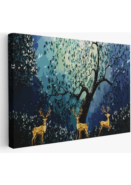 Modern Soyut Tarzda Altın Geyikler Dekoratif TABLO-3687