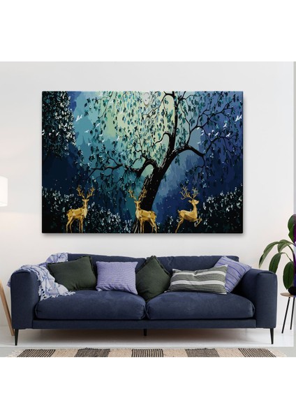 Modern Soyut Tarzda Altın Geyikler Dekoratif TABLO-3687 fiyatları
