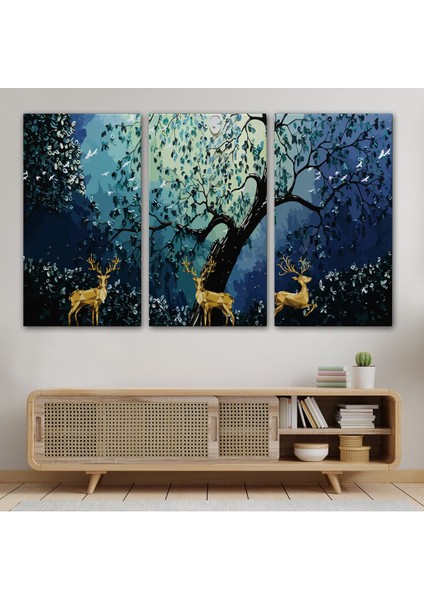 Modern Soyut Tarzda Altın Geyikler Dekoratif TABLO-3687 modelleri