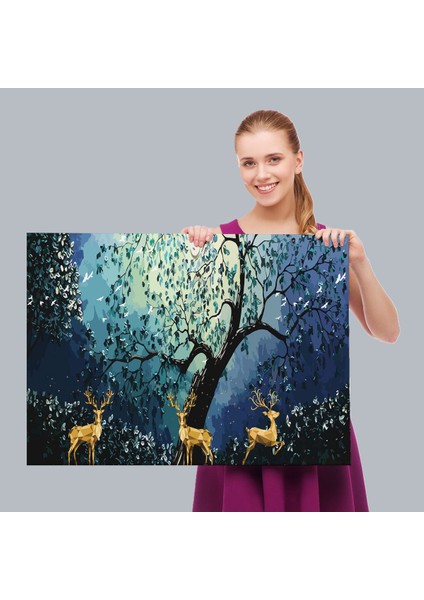 Modern Soyut Tarzda Altın Geyikler Dekoratif TABLO-3687 fırsatları