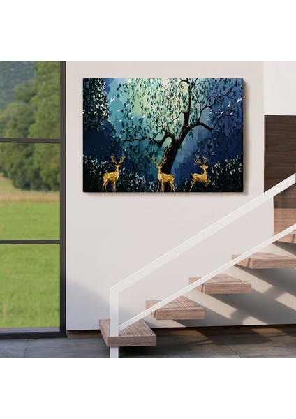 Modern Soyut Tarzda Altın Geyikler Dekoratif TABLO-3687 indirimleri