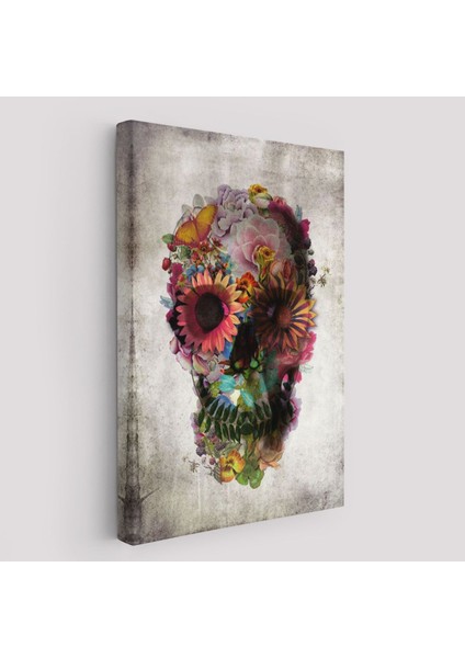 Şeker Kafatası Rengarenk Çiçekli Kafatası Ölülerin Günü Kanvas TABLO-5253