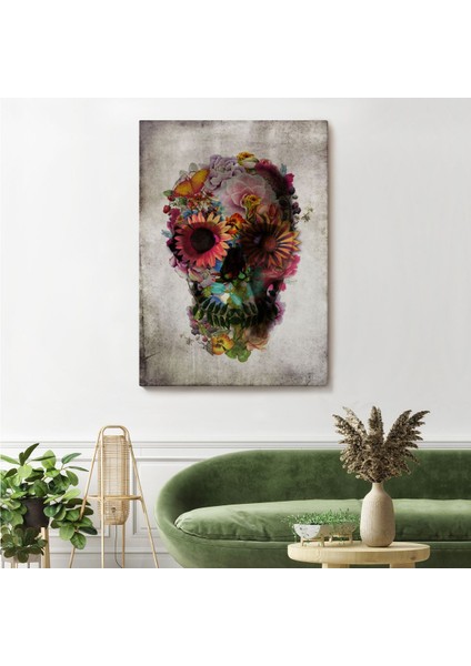 Şeker Kafatası Rengarenk Çiçekli Kafatası Ölülerin Günü Kanvas TABLO-5253 fiyatları