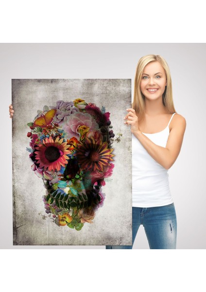 Şeker Kafatası Rengarenk Çiçekli Kafatası Ölülerin Günü Kanvas TABLO-5253 modelleri