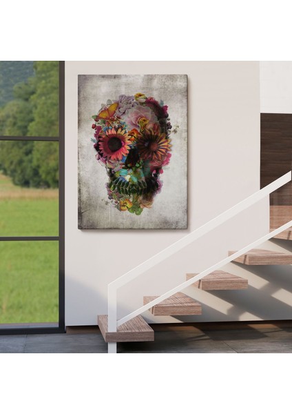 Şeker Kafatası Rengarenk Çiçekli Kafatası Ölülerin Günü Kanvas TABLO-5253 fırsatları