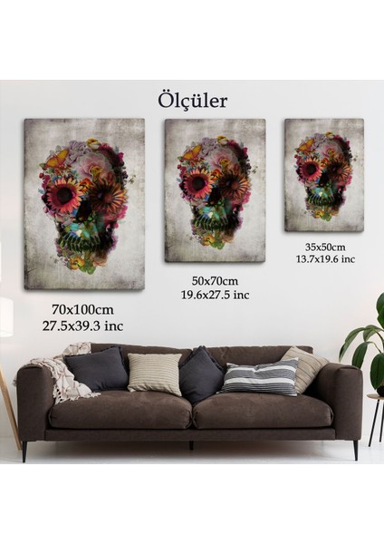 Şeker Kafatası Rengarenk Çiçekli Kafatası Ölülerin Günü Kanvas TABLO-5253