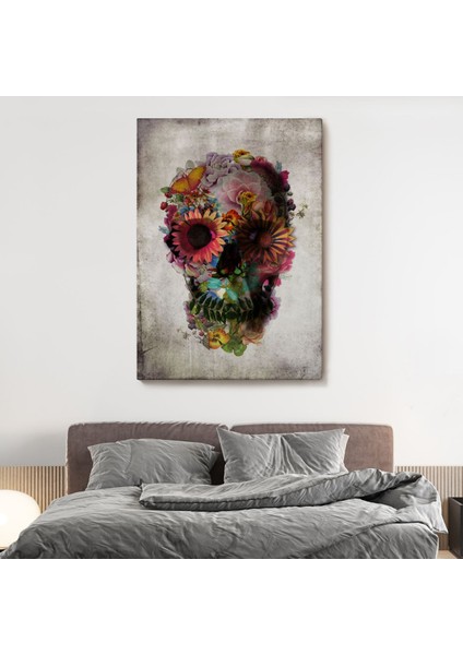Şeker Kafatası Rengarenk Çiçekli Kafatası Ölülerin Günü Kanvas TABLO-5253