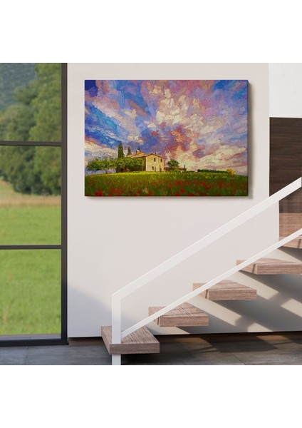 Toskana Italyadaki Kırmızı Gelincik Tarlası Yağlıboya Görünüm Kanvas TABLOSU-3697 indirimleri