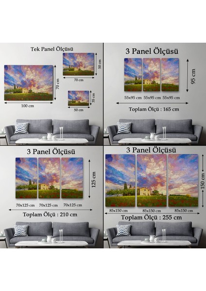 Toskana Italyadaki Kırmızı Gelincik Tarlası Yağlıboya Görünüm Kanvas TABLOSU-3697