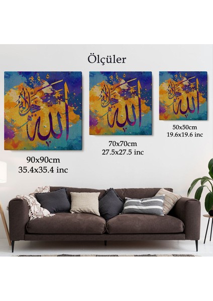 Saygı Duyulan Yüce Allah Yazılı Dekoratif Kanvas Tablo -3338 indirimleri