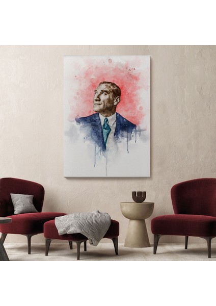 Mustafa Kemal Atatürk Suluboya Görünümlü Portresi Dekoratif Kanvas Tablo-Db-79