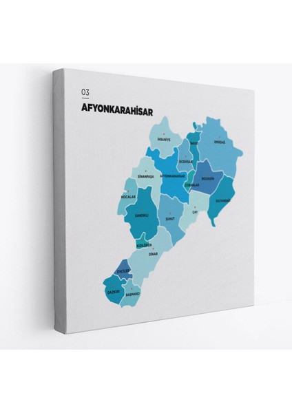 Afyonkarahisar Ili ve Ilçeler Haritası Dekoratif Kanvas Tablo 1252