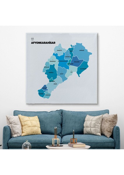 Afyonkarahisar Ili ve Ilçeler Haritası Dekoratif Kanvas Tablo 1252 fiyatları