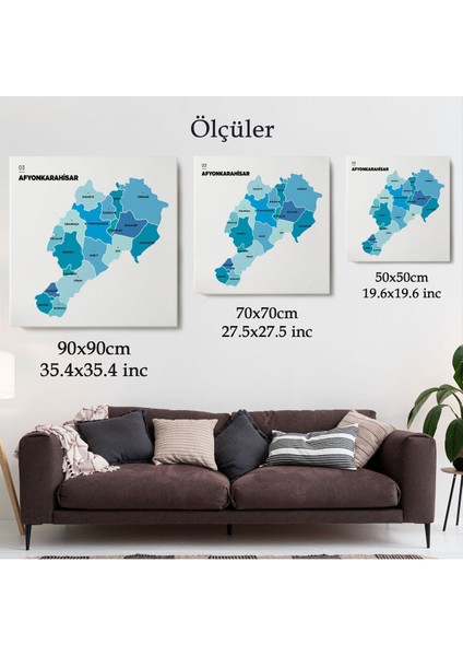 Afyonkarahisar Ili ve Ilçeler Haritası Dekoratif Kanvas Tablo 1252 indirimleri