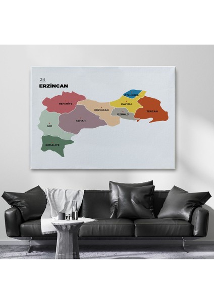 Erzincan Ili ve Ilçeler Haritası Dekoratif Kanvas Tablo 1334 fiyatları