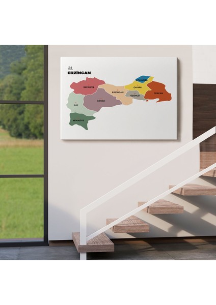 Erzincan Ili ve Ilçeler Haritası Dekoratif Kanvas Tablo 1334 fırsatları