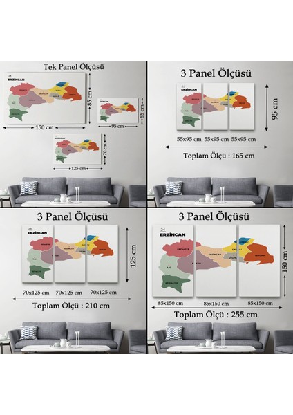 Erzincan Ili ve Ilçeler Haritası Dekoratif Kanvas Tablo 1334 indirimleri