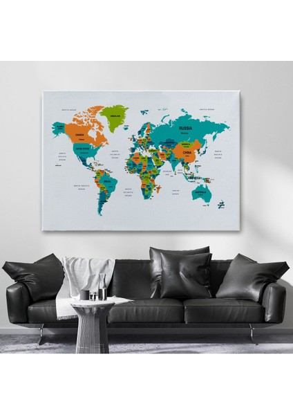Dünya Haritası Dekoratif Kanvas Tablo Ülke ve Başkentli 1531 fiyatları