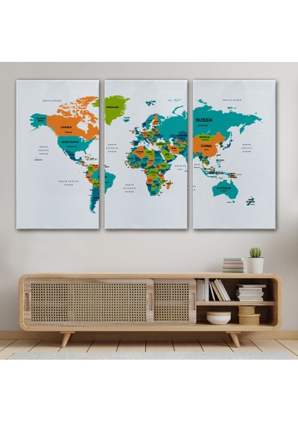 Dünya Haritası Dekoratif Kanvas Tablo Ülke ve Başkentli 1531 modelleri