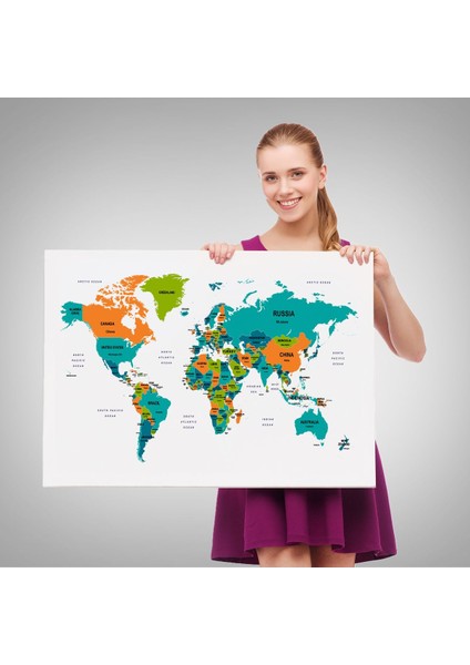 Dünya Haritası Dekoratif Kanvas Tablo Ülke ve Başkentli 1531 fırsatları