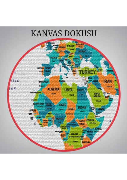 Dünya Haritası Dekoratif Kanvas Tablo Ülke ve Başkentli 1531