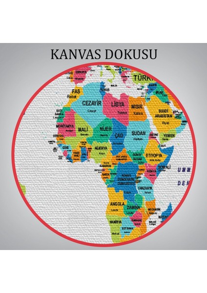 Türkçe Dünya Haritası Kanvas Tablo Ülke Bayraklı ve Dekoratif 2394