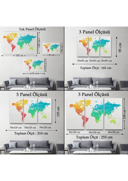 Dünya Haritası Dekoratif Kanvas Tablo 1108