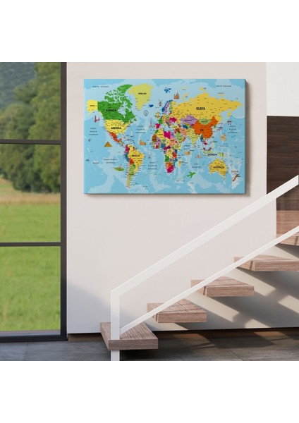 Türkçe Dünya Haritası Kanvas Tablo Son Derece Detaylı ve DEKORATIF-1995 indirimleri