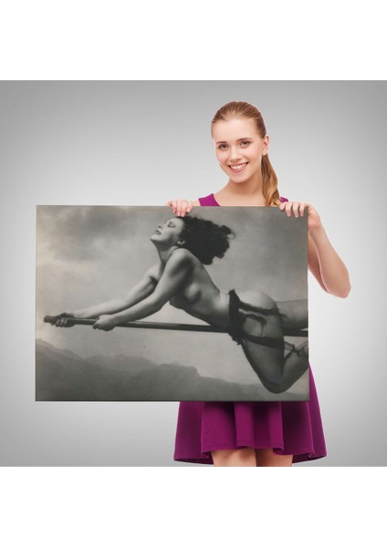 Süpürgeye Binen Çıplak Cadı Tablo, Cadılar Bayramı Gotik Tablo, William MORTENSEN-5395 fırsatları