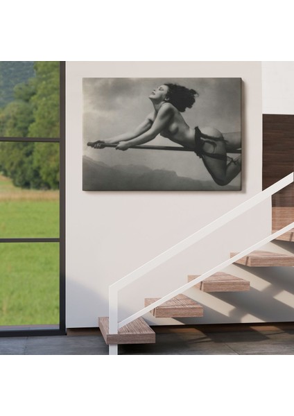 Süpürgeye Binen Çıplak Cadı Tablo, Cadılar Bayramı Gotik Tablo, William MORTENSEN-5395 indirimleri