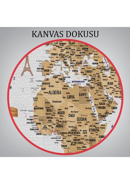 Dünya Haritası Son Derece Ayrıntılı Eğitici ve Sembollü Dekoratif Kanvas Tablo 3219