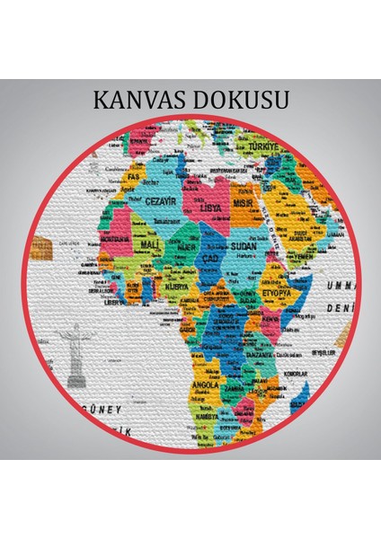 Türkçe Dünya Haritası Ayrıntılı Eğitici Sembollü Bayraklı Dekoratif Kanvas Tablo 2868