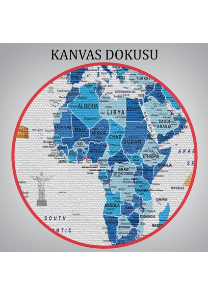 Dünya Haritası Ayrıntılı Eğitici Sembollü Bayraklı Dekoratif Kanvas Tablo 2829