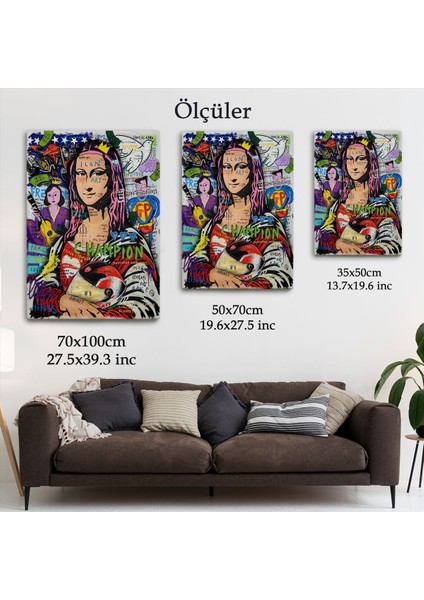 Renkli Mona Lisa Banksy Kanvas Tablo, Sokak Sanatı, Pop ART-5306