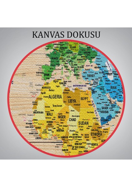Ahşap Görünümlü Dünya Haritası Ayrıntılı ve Dekoratif Kanvas Tablo 1812