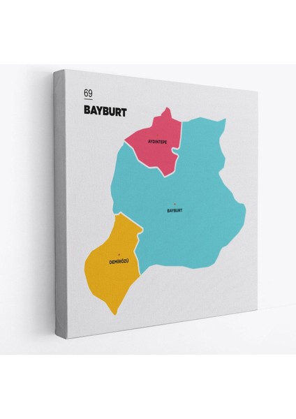 Bayburt Ili ve Ilçeler Haritası Dekoratif Kanvas Tablo 1288