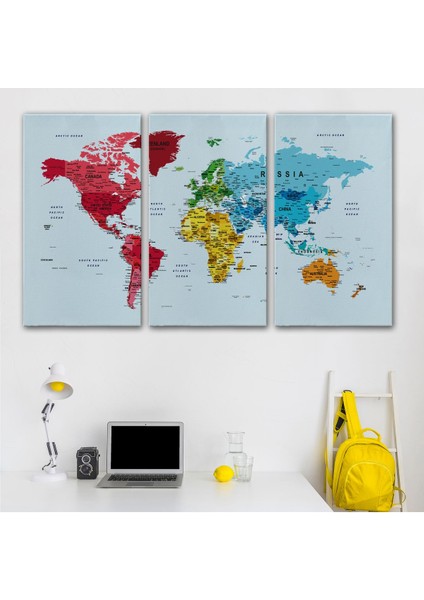 Detaylı Dünya Haritası Dekoratif Renkli Zeminli Kanvas Tablo 1700 modelleri