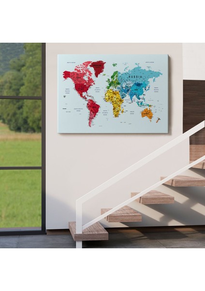 Detaylı Dünya Haritası Dekoratif Renkli Zeminli Kanvas Tablo 1700 indirimleri
