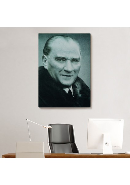 Atatürk Portre Tablosu Mustafa Kemal Atatürk Dikdörtgen Dekoratif Kanvas Tablo-Cg-57