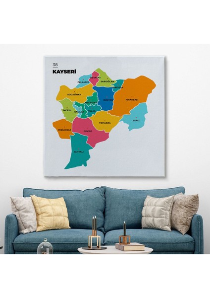 Kayseri Ili ve Ilçeler Haritası Dekoratif Kanvas Tablo 1385 fiyatları
