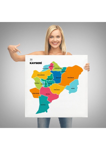 Kayseri Ili ve Ilçeler Haritası Dekoratif Kanvas Tablo 1385 modelleri