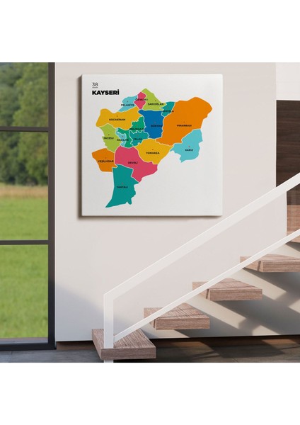 Kayseri Ili ve Ilçeler Haritası Dekoratif Kanvas Tablo 1385 fırsatları